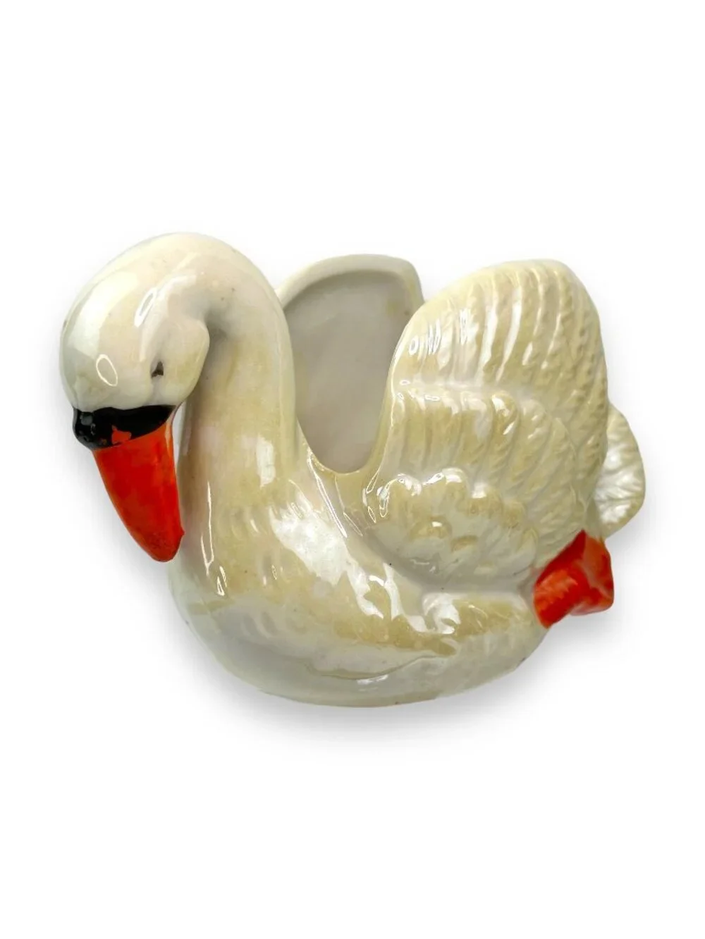 Vintage Irridescent Glaze Swan Planter/Trinket Holder Japan EUC